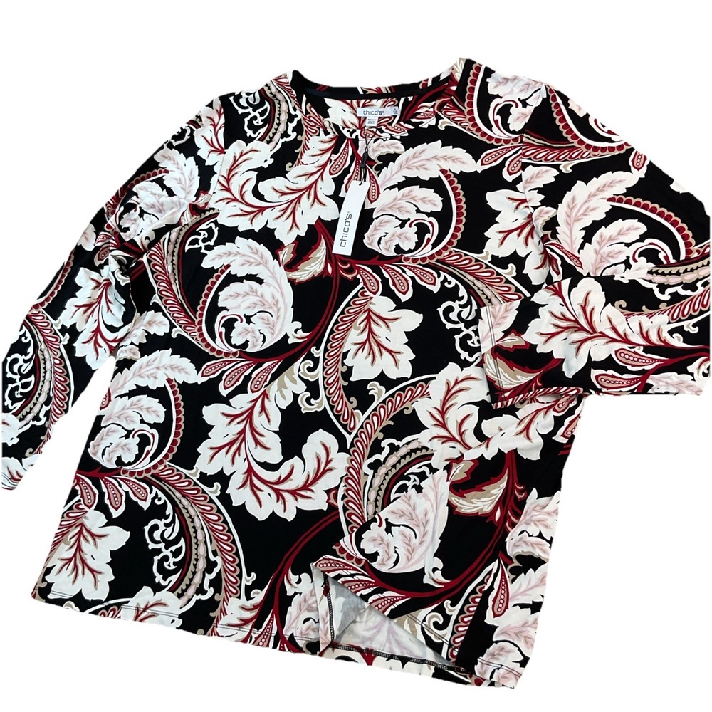 Chicos‎ Touch of Cool Paisley Filigree Long Sleeve Layering Tee Womens 4 2XL NWT
